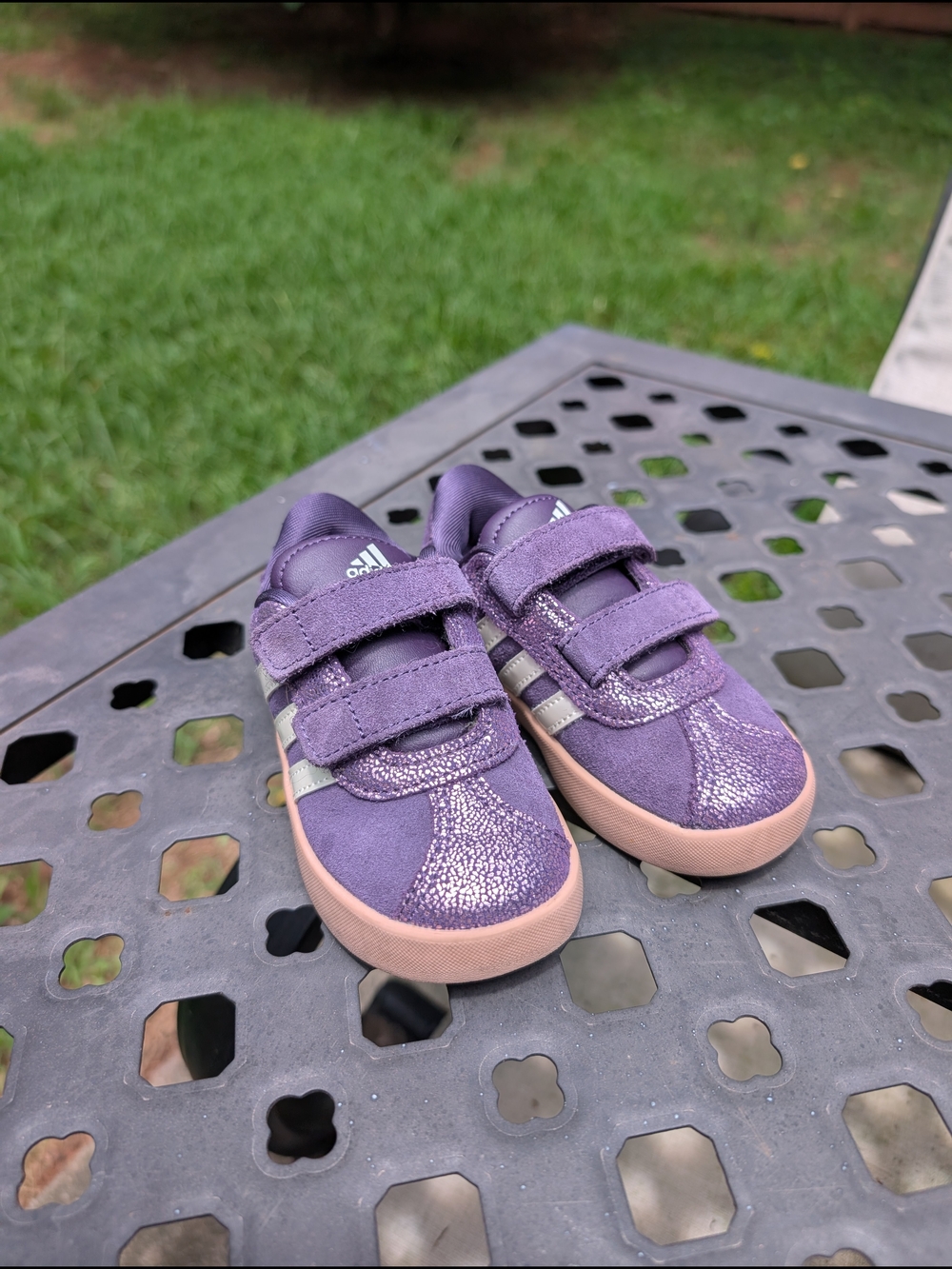 adidas Little Kids Purple Glitter Velcro Sneakers